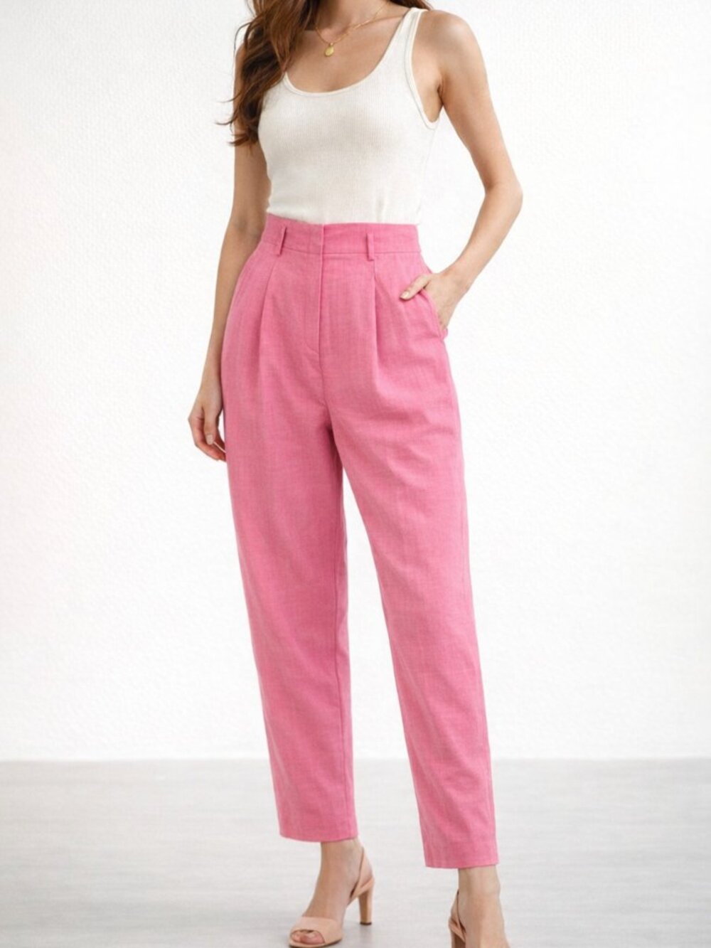 FRNCH Paris Rose Pink Linen‑Viscose Trouser • High‑Waisted • NWT Small